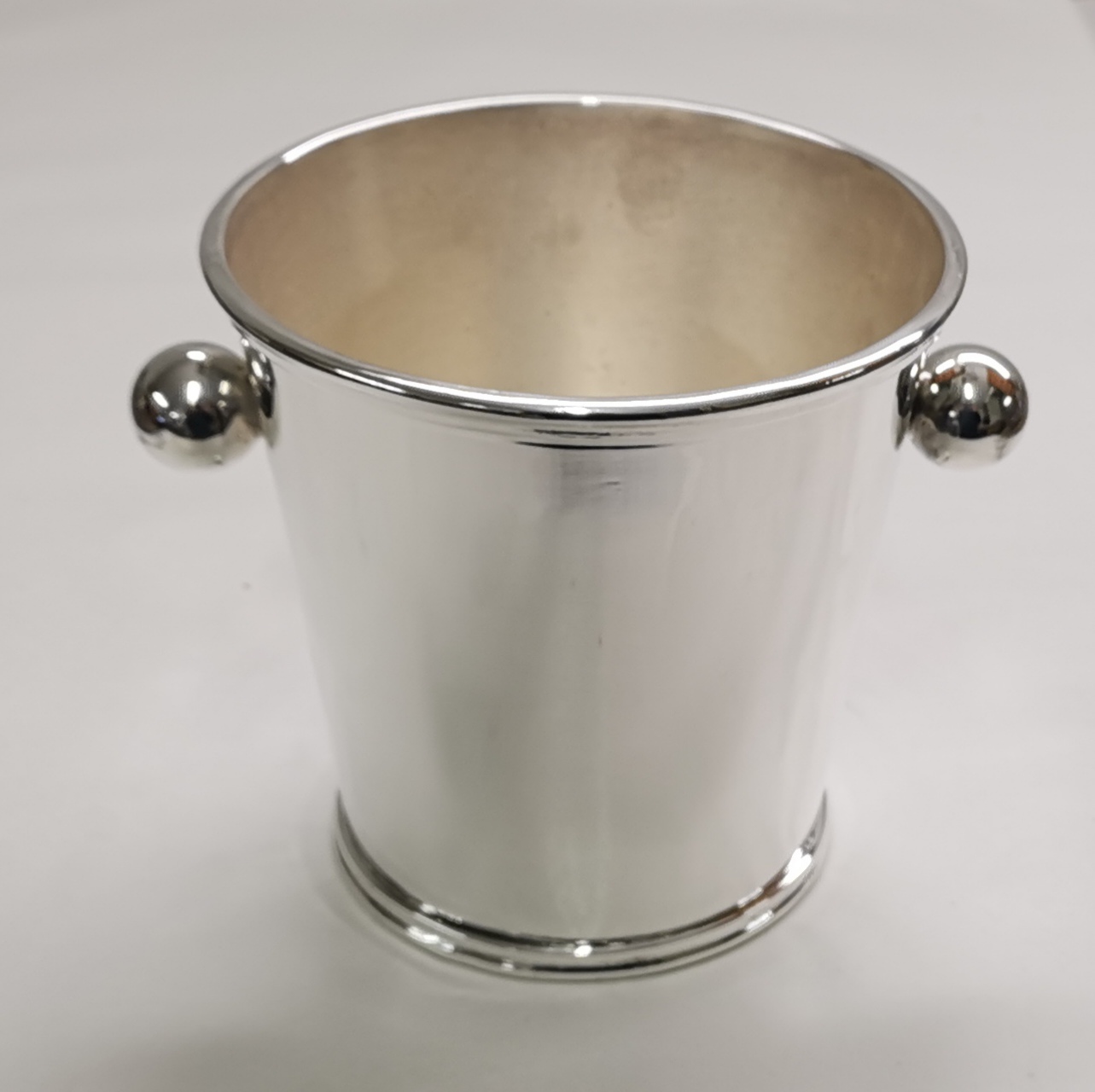 Silver Mini Ice Bucket - shown with ball handles, fits half size wine bottle