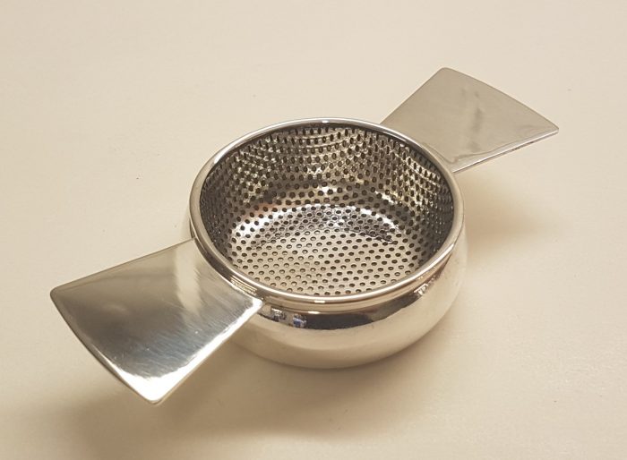 Silver Tea Strainer and Bowl Matching Pair, Teastrainer Bowtie Pattern